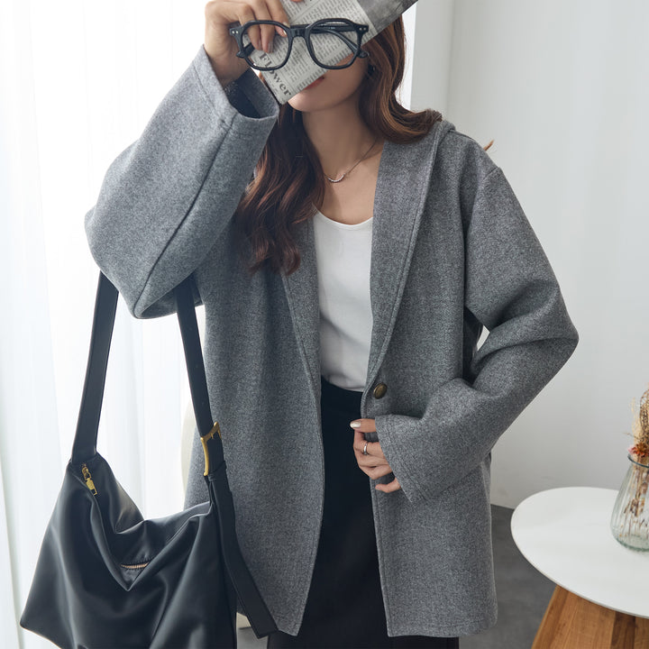 <span>【クーポンで3999円！】</span>【コート/ジャケット】『”ゆる軽”ウール調コート』 メルトンライクフーディージャケット
