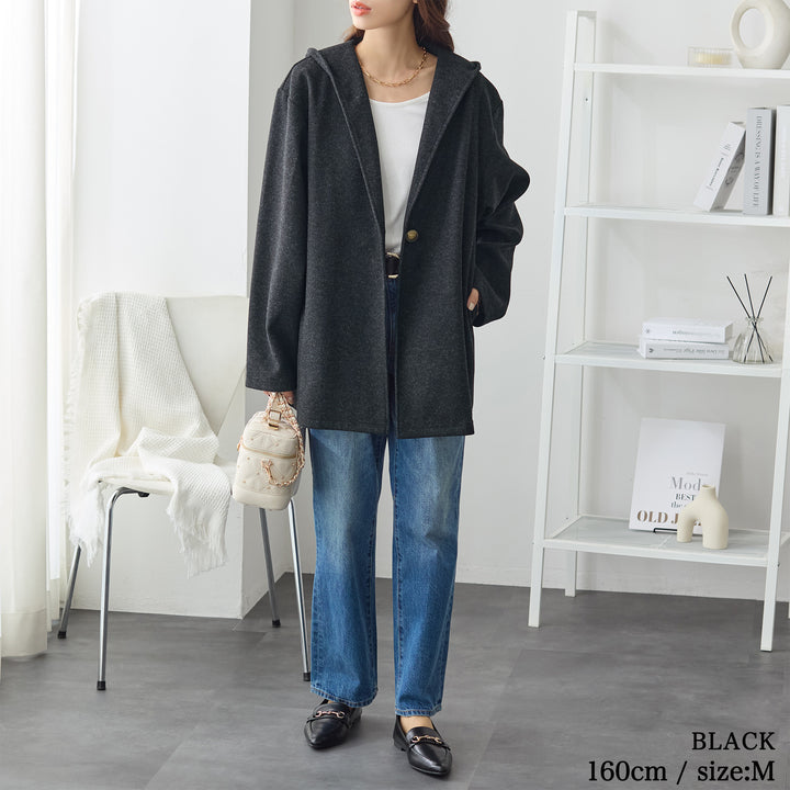 <span>【クーポンで3999円！】</span>【コート/ジャケット】『”ゆる軽”ウール調コート』 メルトンライクフーディージャケット