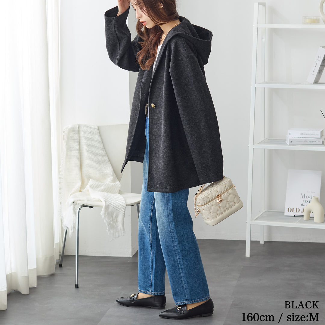 <span>【クーポンで3999円！】</span>【コート/ジャケット】『”ゆる軽”ウール調コート』 メルトンライクフーディージャケット