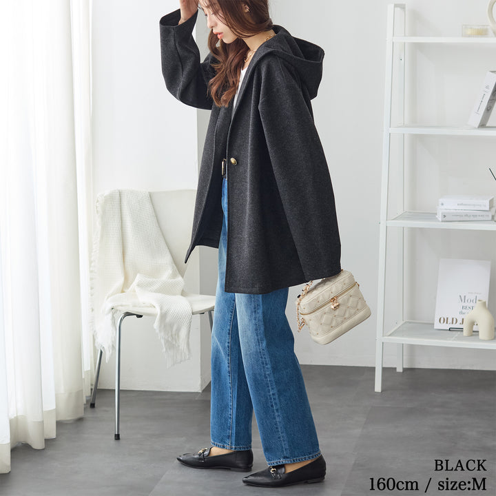 <span>【クーポンで3999円！】</span>【コート/ジャケット】『”ゆる軽”ウール調コート』 メルトンライクフーディージャケット