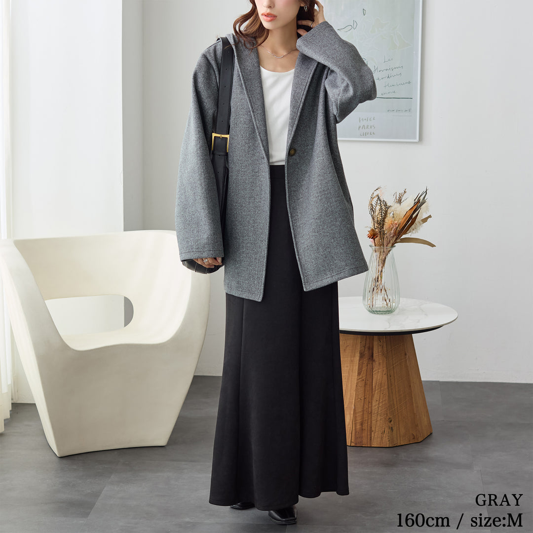 <span>【クーポンで3999円！】</span>【コート/ジャケット】『”ゆる軽”ウール調コート』 メルトンライクフーディージャケット