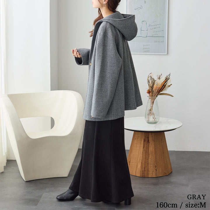 <span>【クーポンで3999円！】</span>【コート/ジャケット】『”ゆる軽”ウール調コート』 メルトンライクフーディージャケット