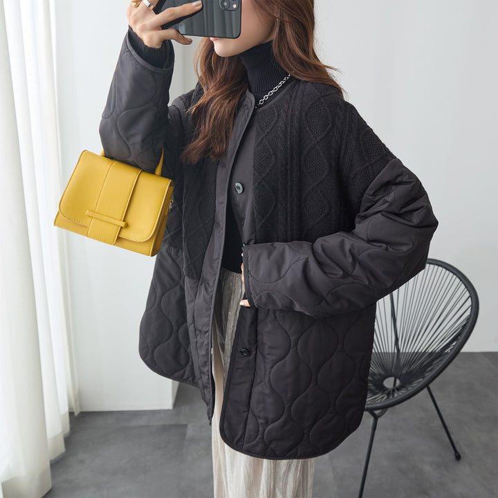 <span>【クーポンで4999円！】</span>【コート/ジャケット】『”キルト×ニット”の主役ジャケット』 ニットコンビキルトジャケット