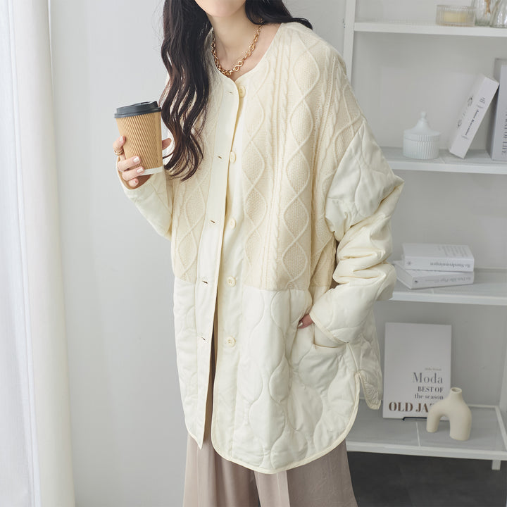 <span>【クーポンで4999円！】</span>【コート/ジャケット】『”キルト×ニット”の主役ジャケット』 ニットコンビキルトジャケット