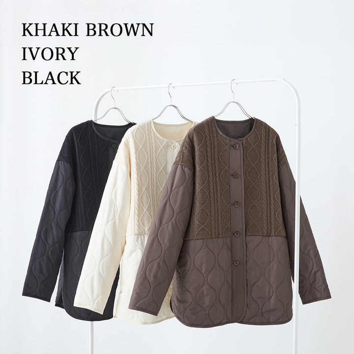 <span>【クーポンで4999円！】</span>【コート/ジャケット】『”キルト×ニット”の主役ジャケット』 ニットコンビキルトジャケット