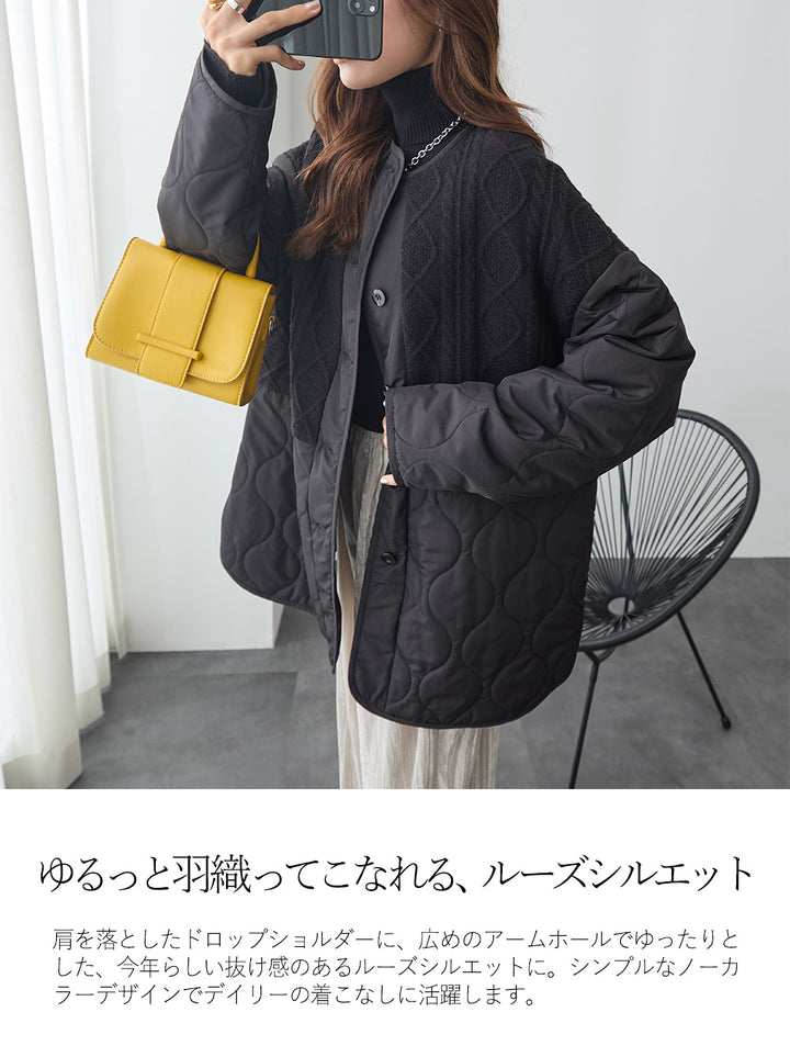 <span>【クーポンで4999円！】</span>【コート/ジャケット】『”キルト×ニット”の主役ジャケット』 ニットコンビキルトジャケット