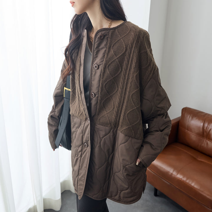 <span>【クーポンで4999円！】</span>【コート/ジャケット】『”キルト×ニット”の主役ジャケット』 ニットコンビキルトジャケット
