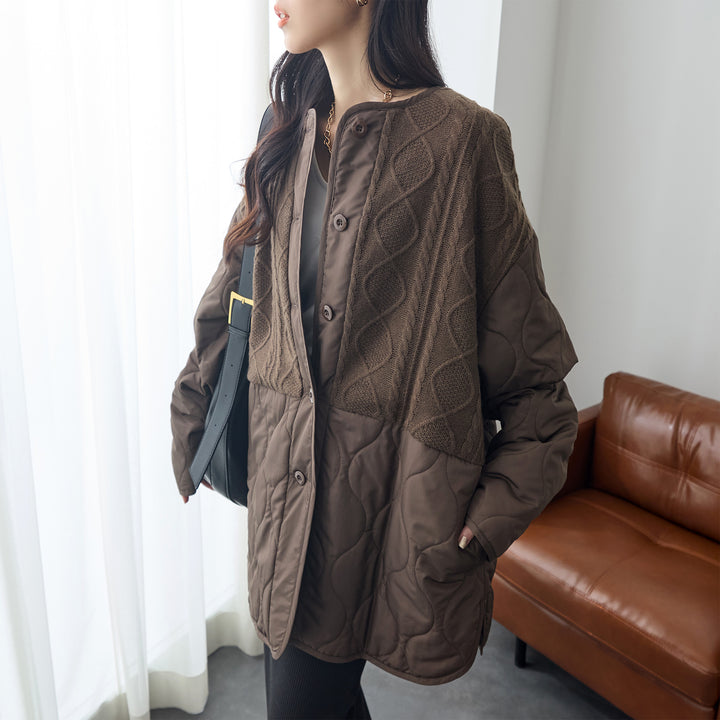 <span>【クーポンで4999円！】</span>【コート/ジャケット】『”キルト×ニット”の主役ジャケット』 ニットコンビキルトジャケット