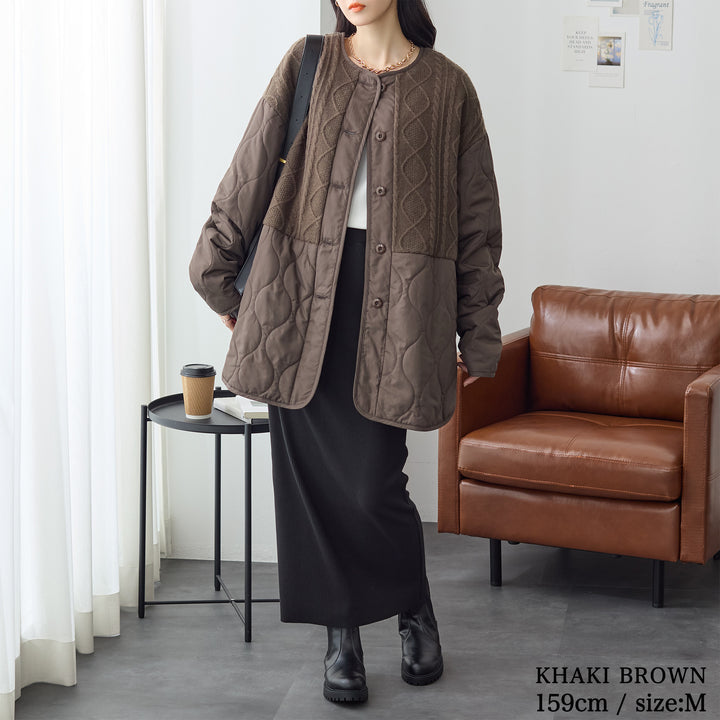 <span>【クーポンで4999円！】</span>【コート/ジャケット】『”キルト×ニット”の主役ジャケット』 ニットコンビキルトジャケット