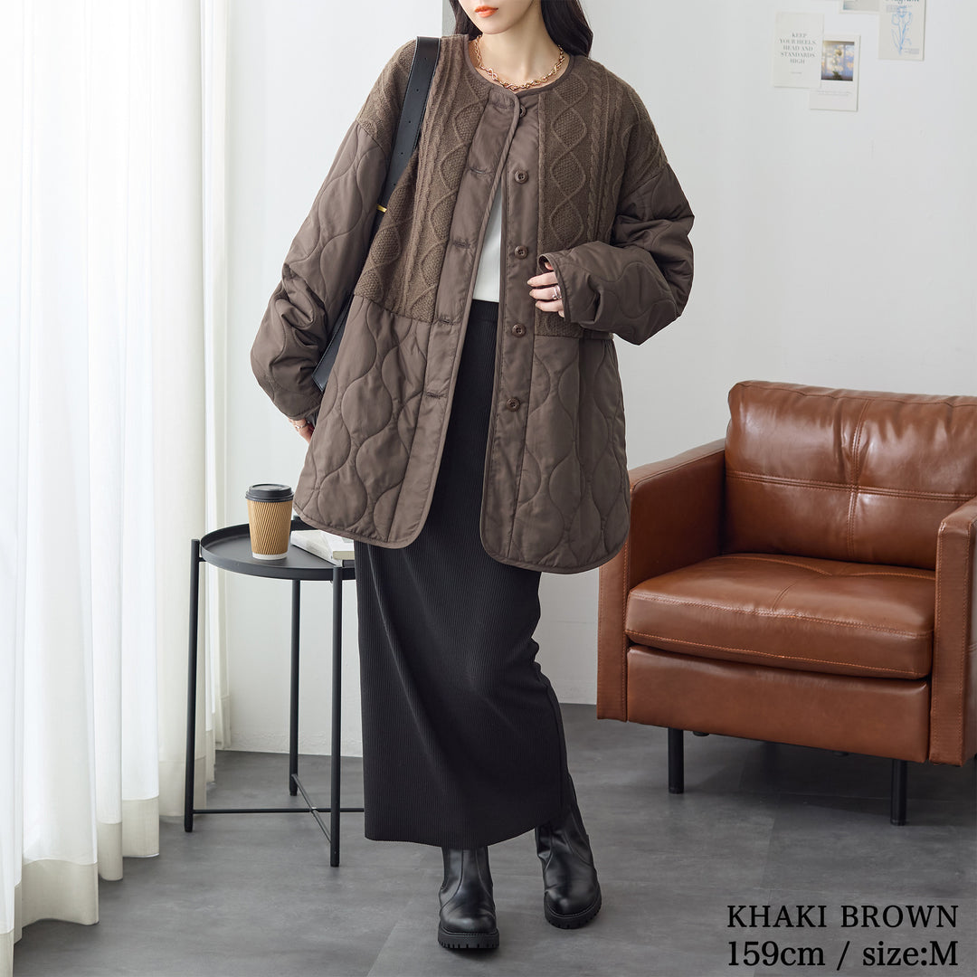 <span>【クーポンで4999円！】</span>【コート/ジャケット】『”キルト×ニット”の主役ジャケット』 ニットコンビキルトジャケット