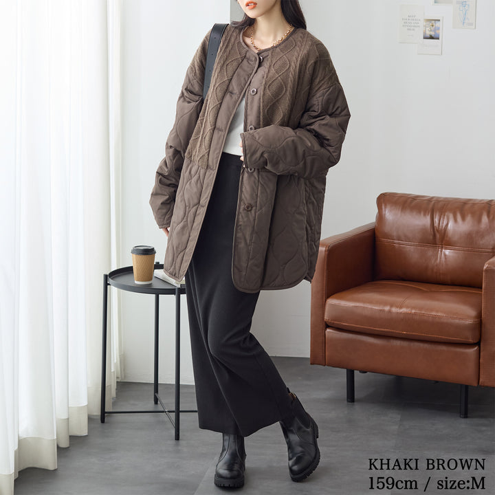 <span>【クーポンで4999円！】</span>【コート/ジャケット】『”キルト×ニット”の主役ジャケット』 ニットコンビキルトジャケット