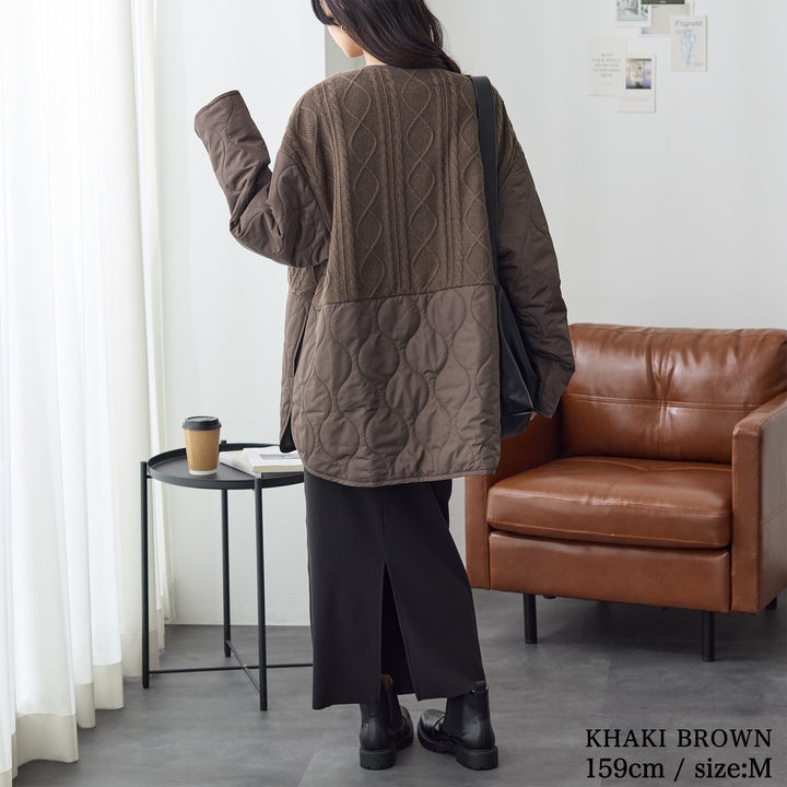 <span>【クーポンで4999円！】</span>【コート/ジャケット】『”キルト×ニット”の主役ジャケット』 ニットコンビキルトジャケット