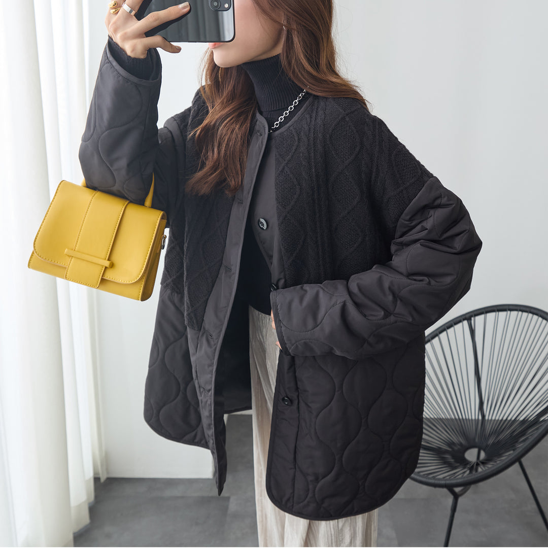 <span>【クーポンで4999円！】</span>【コート/ジャケット】『”キルト×ニット”の主役ジャケット』 ニットコンビキルトジャケット