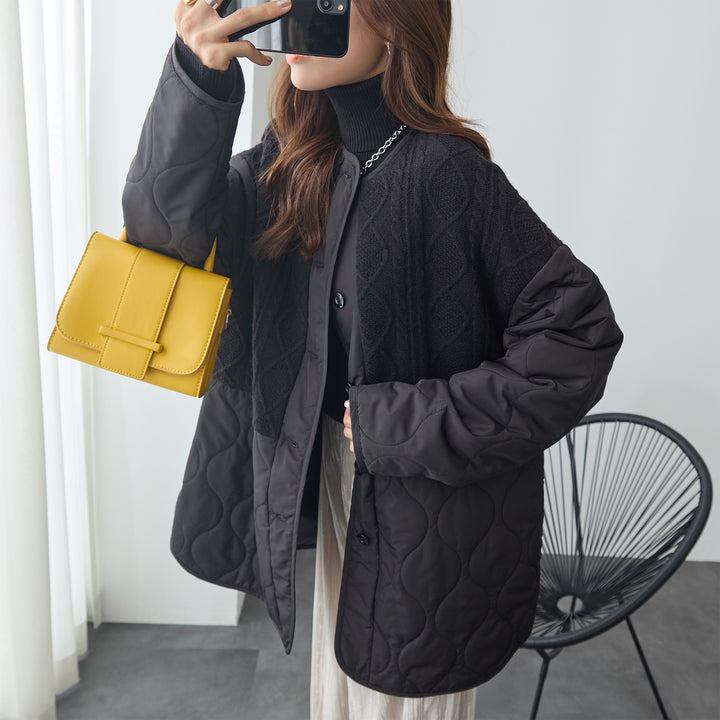 <span>【クーポンで4999円！】</span>【コート/ジャケット】『”キルト×ニット”の主役ジャケット』 ニットコンビキルトジャケット