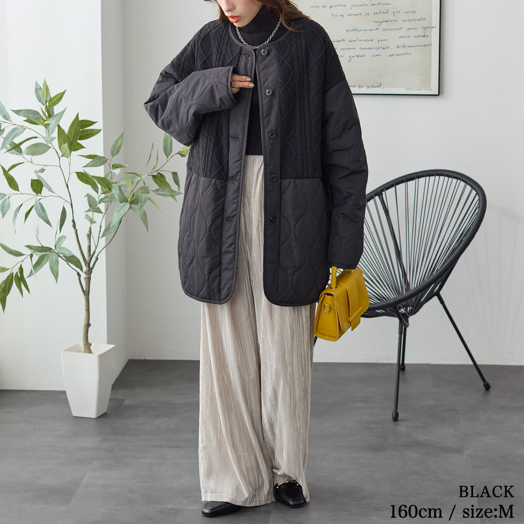 <span>【クーポンで4999円！】</span>【コート/ジャケット】『”キルト×ニット”の主役ジャケット』 ニットコンビキルトジャケット