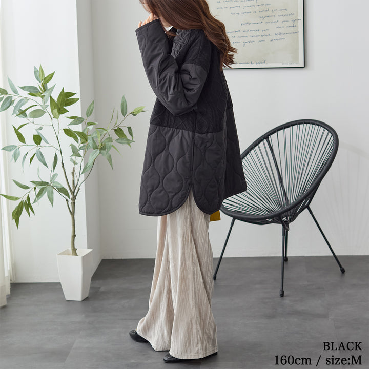 <span>【クーポンで4999円！】</span>【コート/ジャケット】『”キルト×ニット”の主役ジャケット』 ニットコンビキルトジャケット