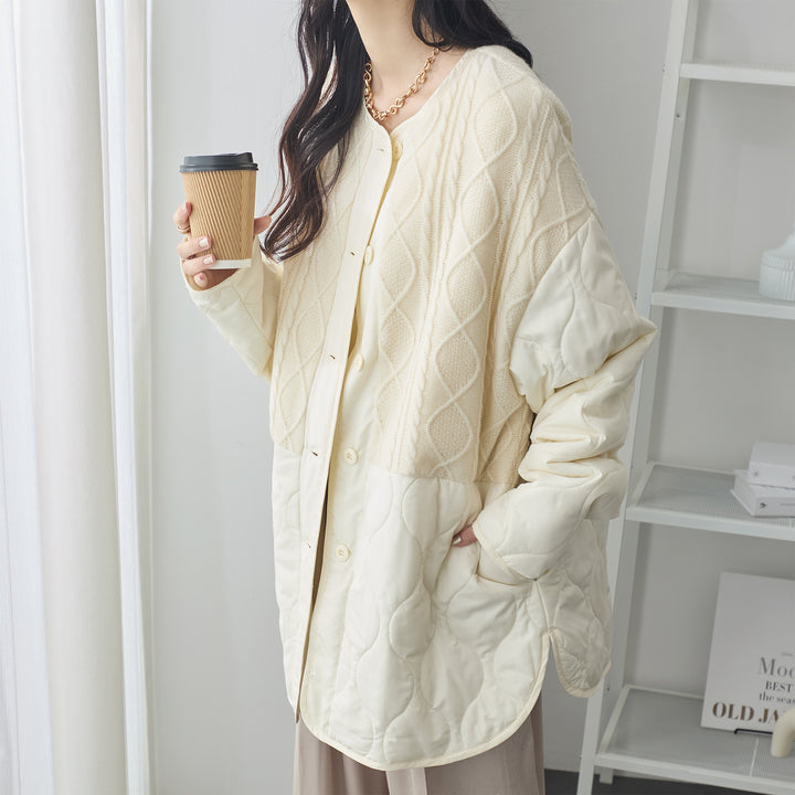 <span>【クーポンで4999円！】</span>【コート/ジャケット】『”キルト×ニット”の主役ジャケット』 ニットコンビキルトジャケット