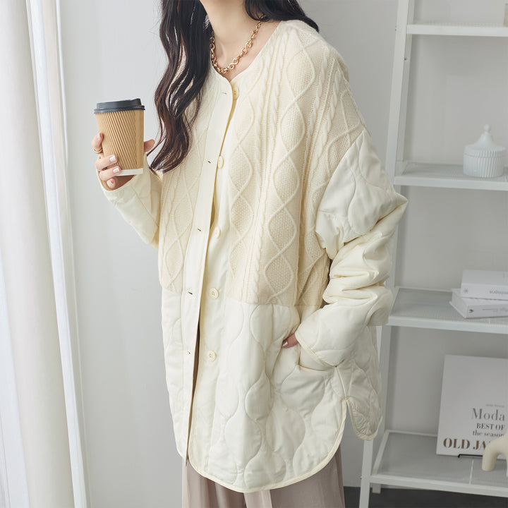 <span>【クーポンで4999円！】</span>【コート/ジャケット】『”キルト×ニット”の主役ジャケット』 ニットコンビキルトジャケット