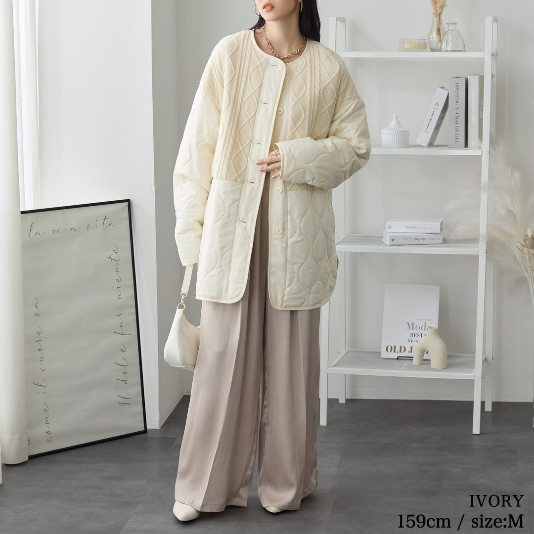 <span>【クーポンで4999円！】</span>【コート/ジャケット】『”キルト×ニット”の主役ジャケット』 ニットコンビキルトジャケット