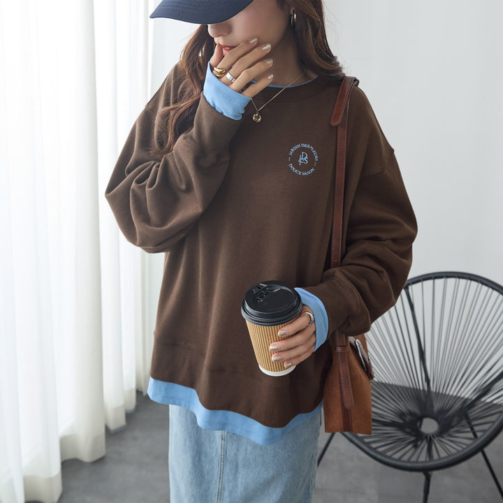 <span>【クーポンで2999円！】</span>【スウェット】『こなれる配色スウェット』 レイヤード配色デザインスウェット