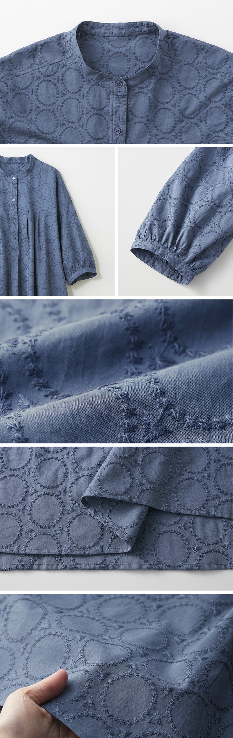 <span>【クーポンで2999円！】</span>【シャツ/ブラウス】『印象的な刺繍、身体泳ぐシルエット』サークル刺しゅうチュニックブラウス