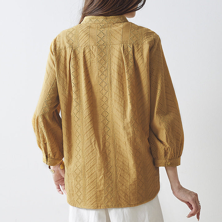 <span>【クーポンで3299円！】</span>【シャツ/ブラウス】『レーシー刺繍で気分あがる』ストライプ刺しゅうブラウス
