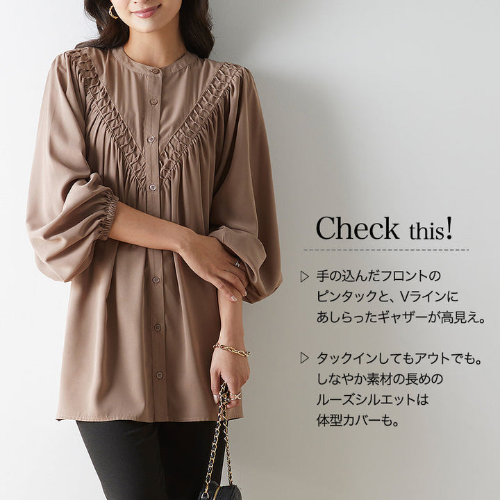 <span>【クーポンで3999円！】</span>【シャツ/ブラウス】『手の込んだ刺繍、優雅なシルエット』ピンタック使いブラウス