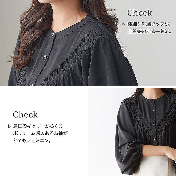 <span>【クーポンで3999円！】</span>【シャツ/ブラウス】『手の込んだ刺繍、優雅なシルエット』ピンタック使いブラウス