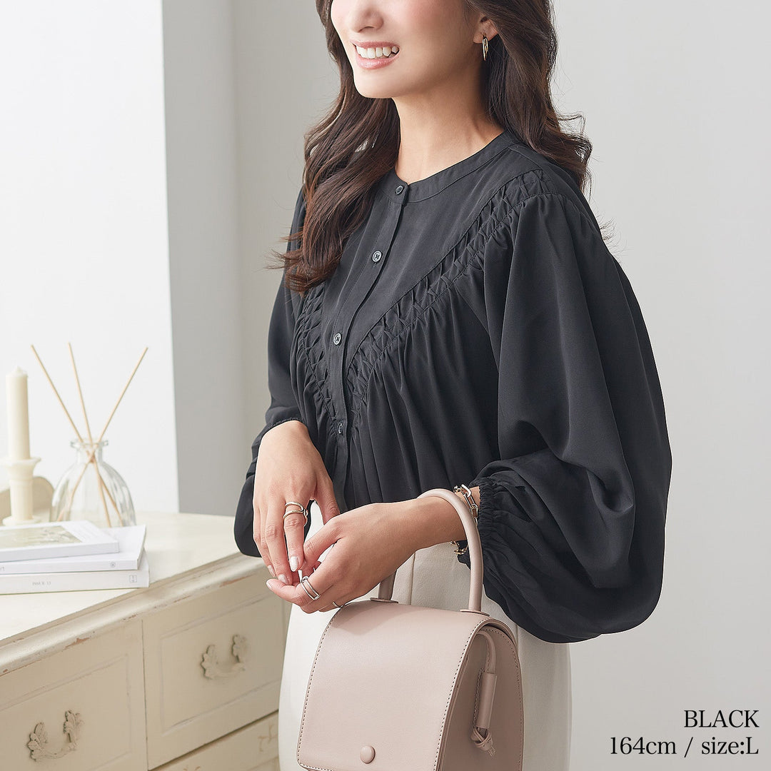 <span>【クーポンで3999円！】</span>【シャツ/ブラウス】『手の込んだ刺繍、優雅なシルエット』ピンタック使いブラウス