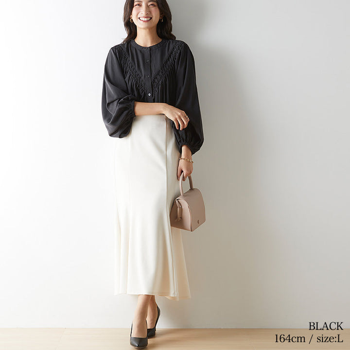 <span>【クーポンで3999円！】</span>【シャツ/ブラウス】『手の込んだ刺繍、優雅なシルエット』ピンタック使いブラウス