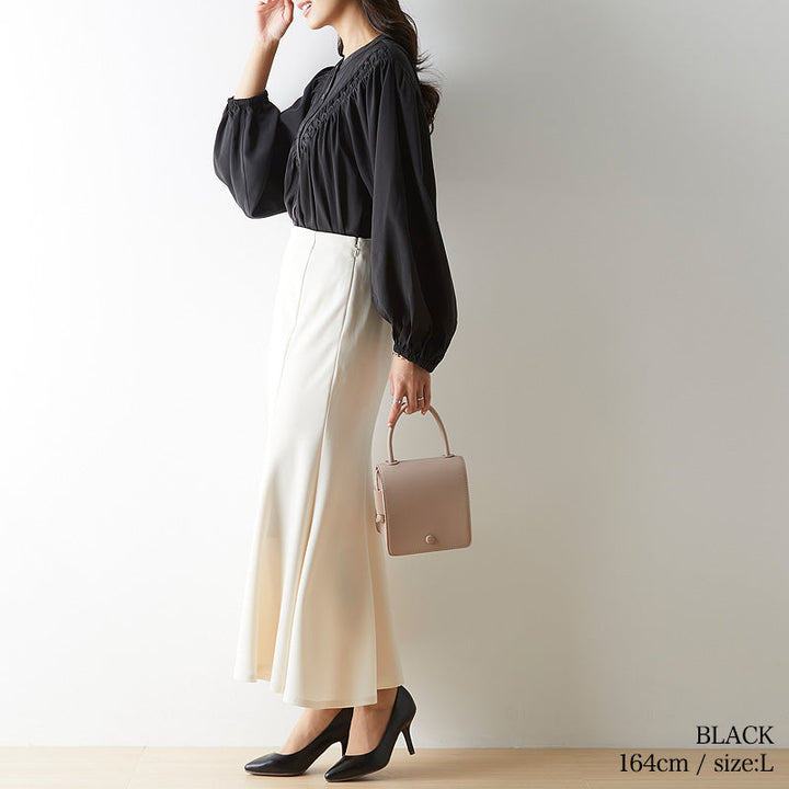 <span>【クーポンで3999円！】</span>【シャツ/ブラウス】『手の込んだ刺繍、優雅なシルエット』ピンタック使いブラウス