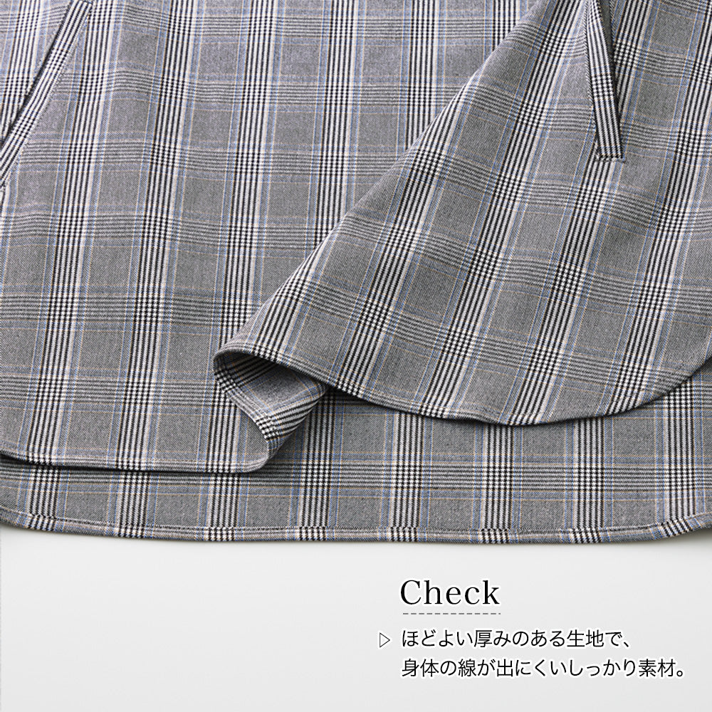 <span>【クーポンで3999円！】</span>【シャツ/ブラウス】『春色チェック、袖のチャームで気分あがる』格子柄ジッパー使いチュニックブラウス