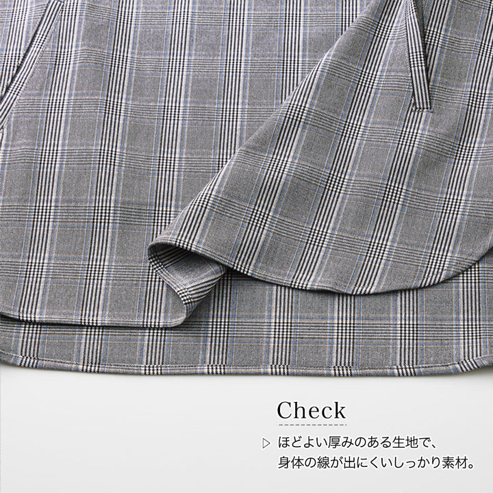 <span>【クーポンで3999円！】</span>【シャツ/ブラウス】『春色チェック、袖のチャームで気分あがる』格子柄ジッパー使いチュニックブラウス