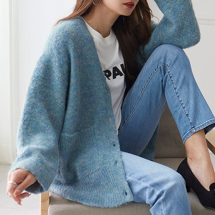 <span>【クーポンで3999円！】</span>【カーディガン】『モヘアライクのふわふわルーズカーデ』メランジカーディガン