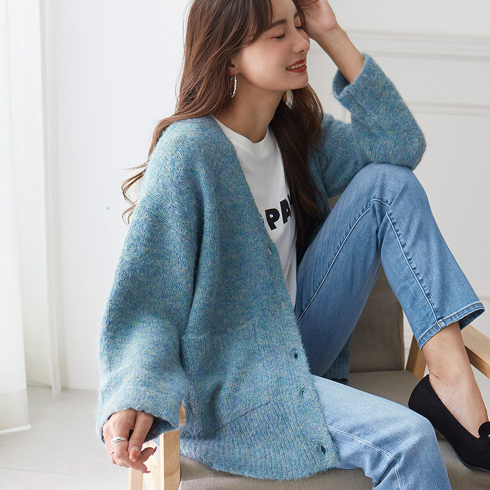 <span>【クーポンで3999円！】</span>【カーディガン】『モヘアライクのふわふわルーズカーデ』メランジカーディガン