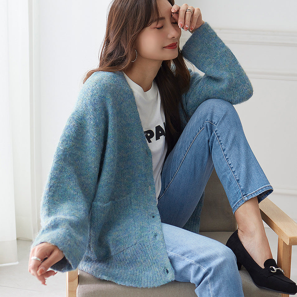 <span>【クーポンで3999円！】</span>【カーディガン】『モヘアライクのふわふわルーズカーデ』メランジカーディガン