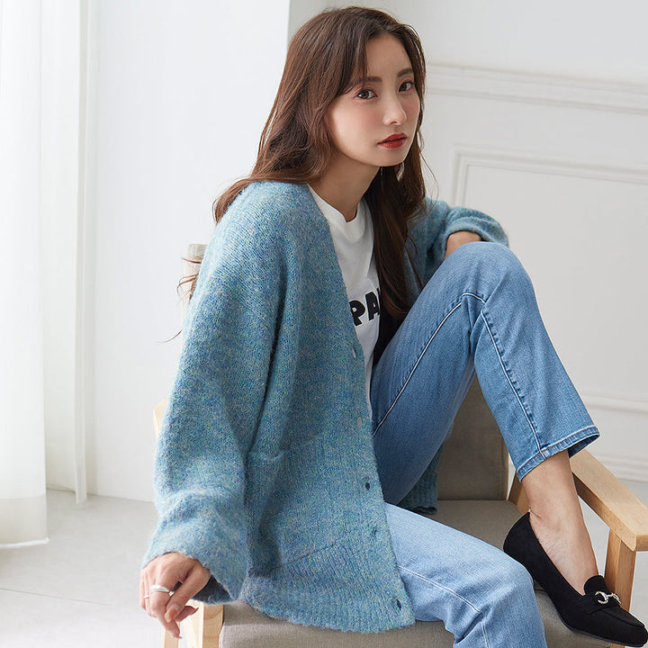 <span>【クーポンで3999円！】</span>【カーディガン】『モヘアライクのふわふわルーズカーデ』メランジカーディガン
