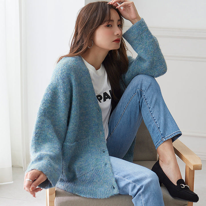 <span>【クーポンで3999円！】</span>【カーディガン】『モヘアライクのふわふわルーズカーデ』メランジカーディガン
