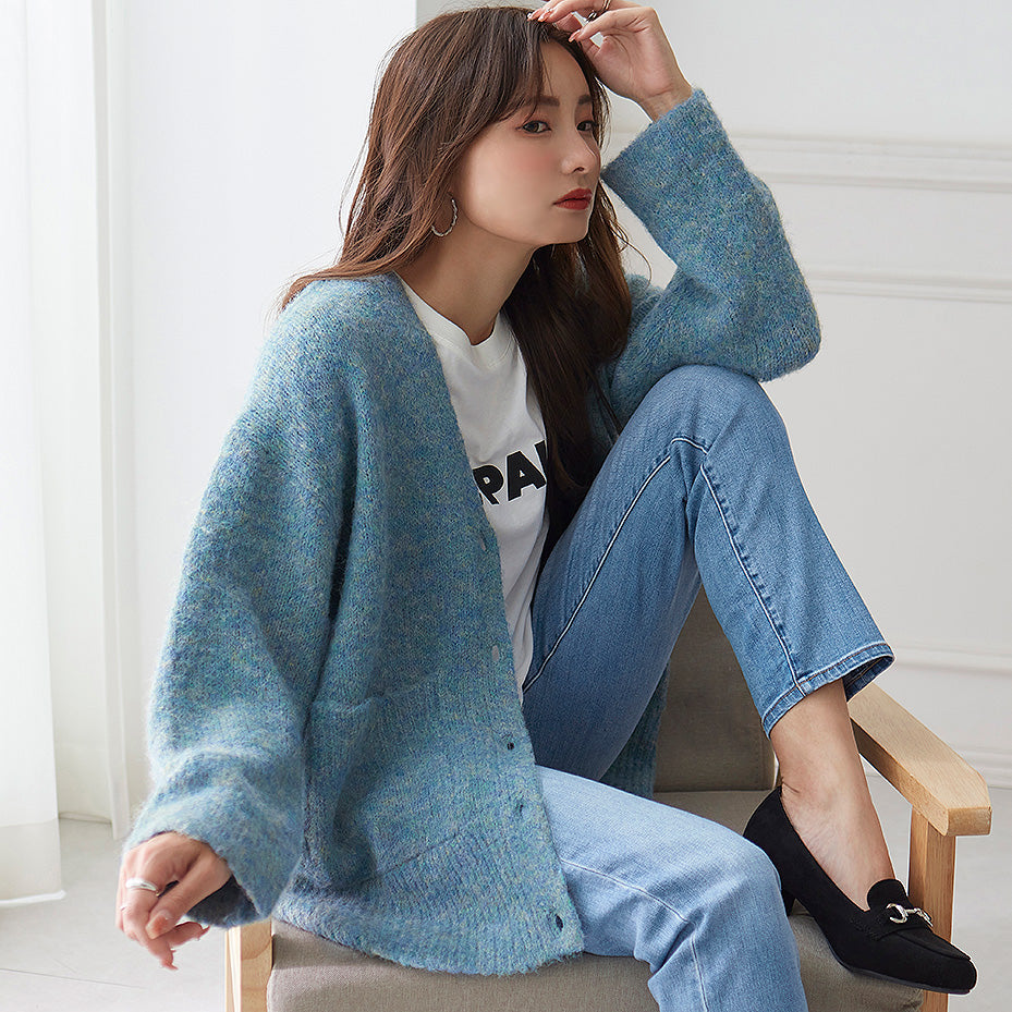 <span>【クーポンで3999円！】</span>【カーディガン】『モヘアライクのふわふわルーズカーデ』メランジカーディガン
