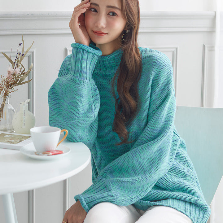 <span>【クーポンで3999円！】</span>【ニット/セーター】『くるんとネックほどよいボリューム袖が可愛い』カーリーネックミックスセーター