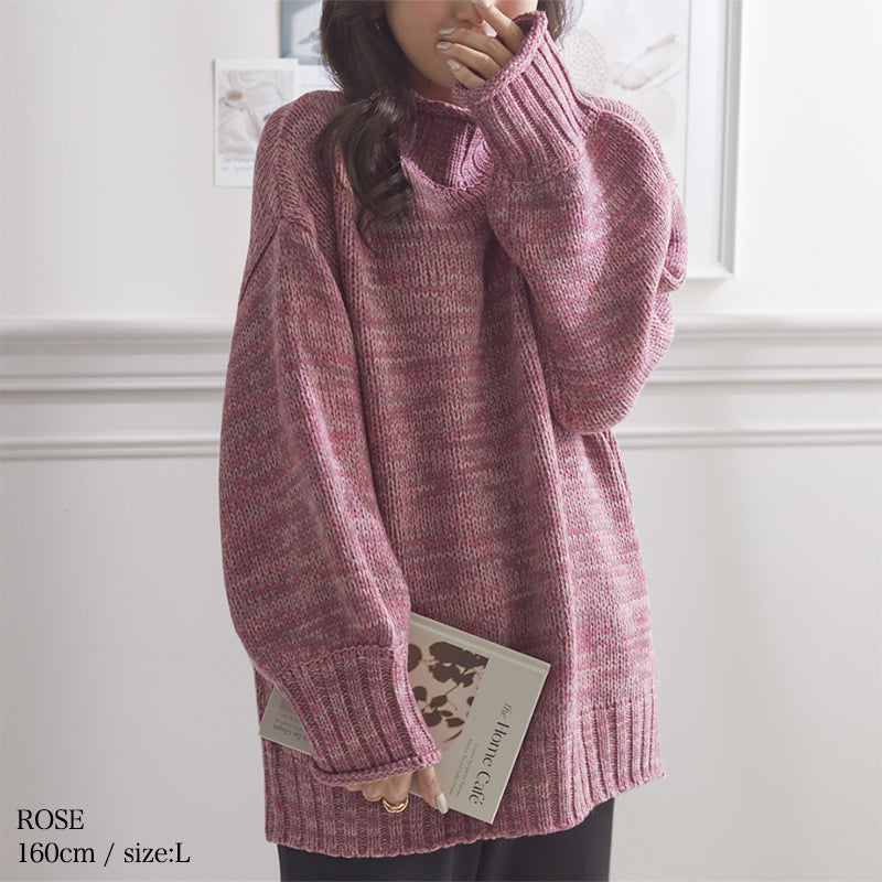 カーリーネックミックスセーター｜トップス レディース トレンド