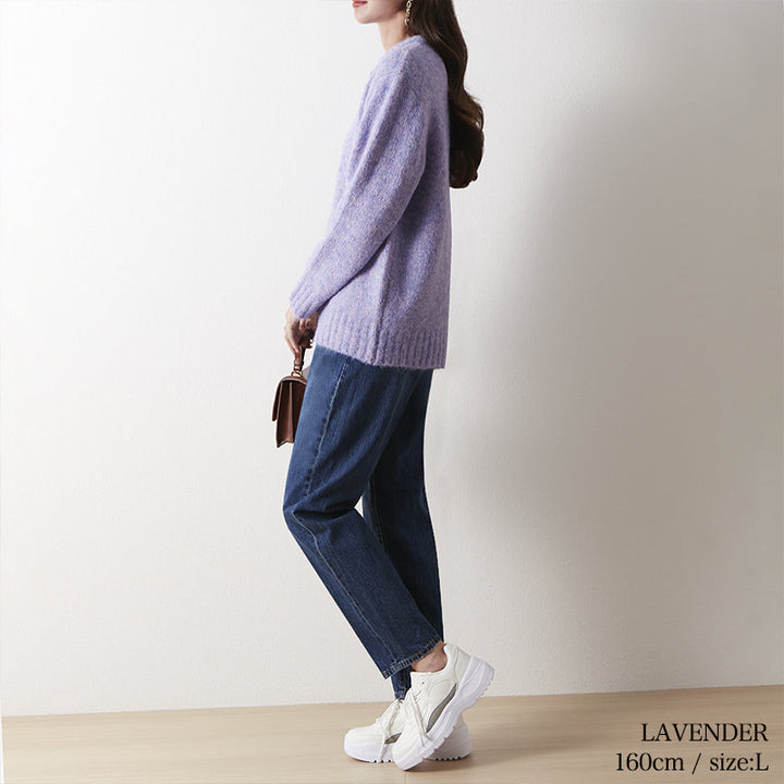 <span>【クーポンで3999円！】</span>【カーディガン】『モヘアライクふわふわカーデ、きれい色ミックス』メランジラウンドカーディガン