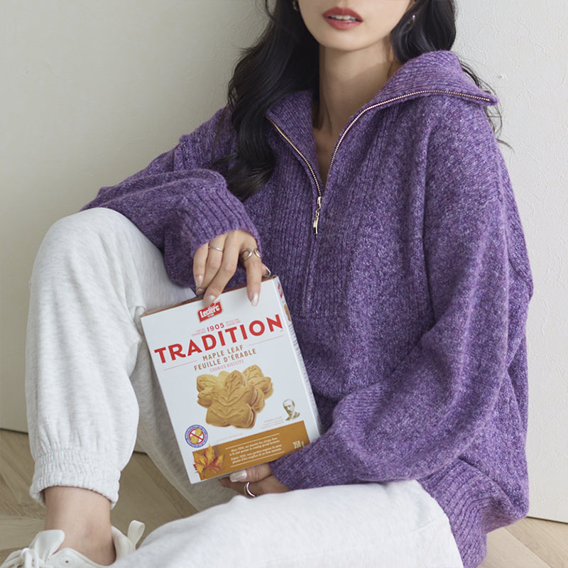 <span>【クーポンで3999円！】</span>【ニット/セーター】『大人のハーフジップ、ほどよいボリューム袖』ハーフジップニットPO(ハーフジップセーター)