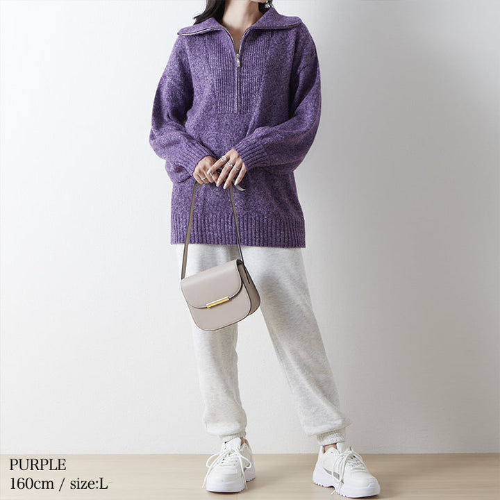 <span>【クーポンで3999円！】</span>【ニット/セーター】『大人のハーフジップ、ほどよいボリューム袖』ハーフジップニットPO(ハーフジップセーター)
