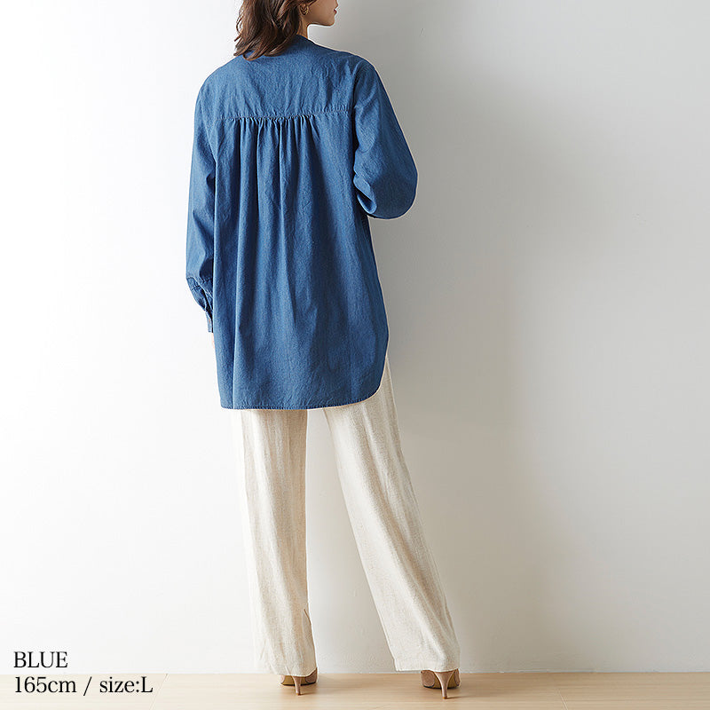 <span>【クーポンで3999円！】</span>【デニム】『普段着可愛いデニム』デニムピンタックブラウス