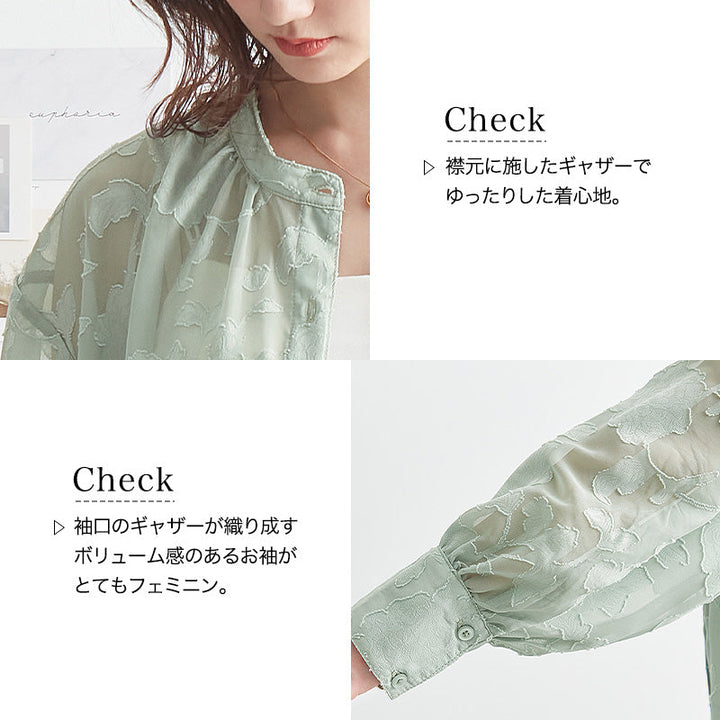 <span>【クーポンで3999円！】</span>【シャツ/ブラウス】『着映える透け感』カットジャカードブラウス
