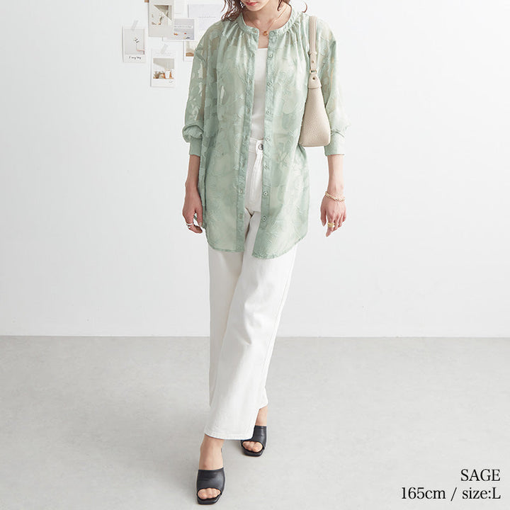 <span>【クーポンで3999円！】</span>【シャツ/ブラウス】『着映える透け感』カットジャカードブラウス