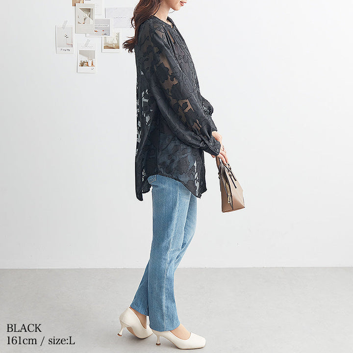 <span>【クーポンで3999円！】</span>【シャツ/ブラウス】『着映える透け感』カットジャカードブラウス