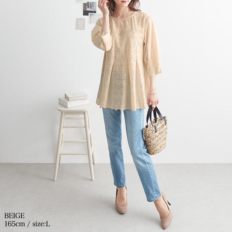 <span>【クーポンで2999円！】</span>【シャツ/ブラウス】『可愛いマーメイドブラウス』オーバーレース切替ブラウス