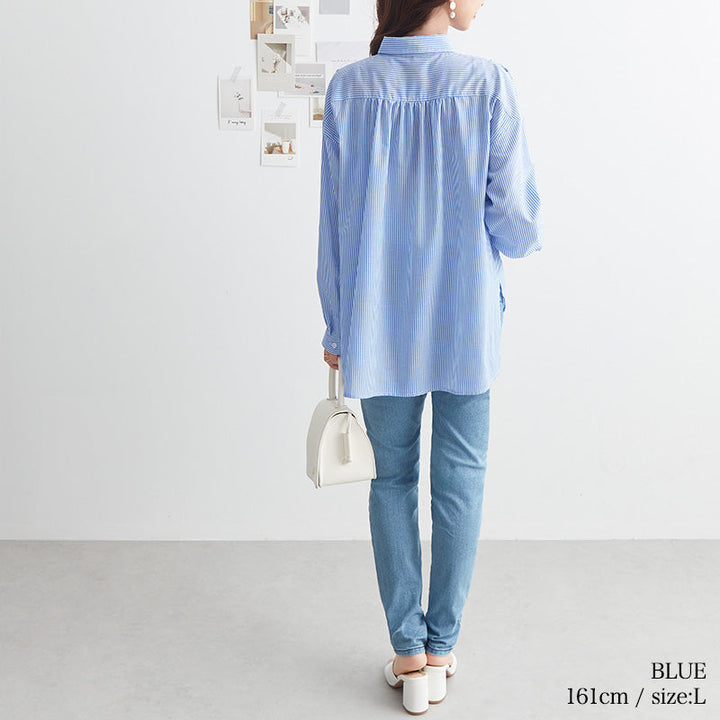 <span>【クーポンで2999円！】</span>【シャツ/ブラウス】『着るだけで映えるシャツ』ストライプゆったりシャツ